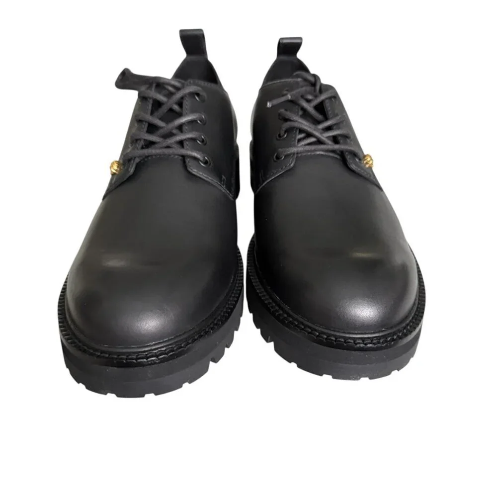Versace 1014646 Men's Black 100% Leather Small Gold‎ Logo Medusa Derby Shoes, 44